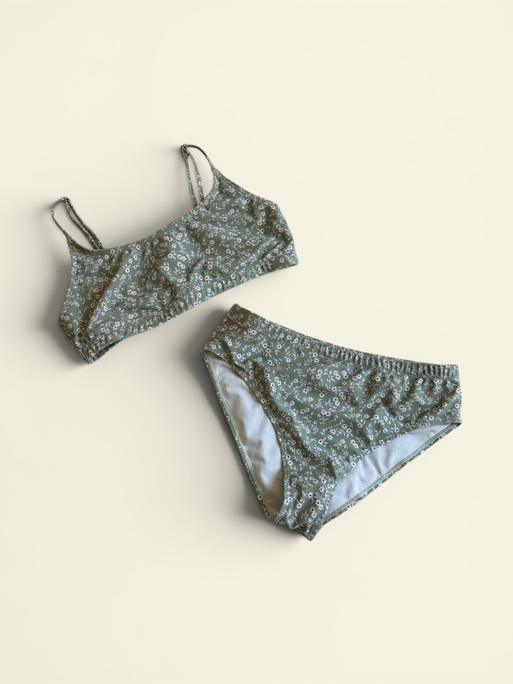 Cupshe Sage Green Floral Bikini Set High Waisted Two Piece Swimsuit Size M Boho